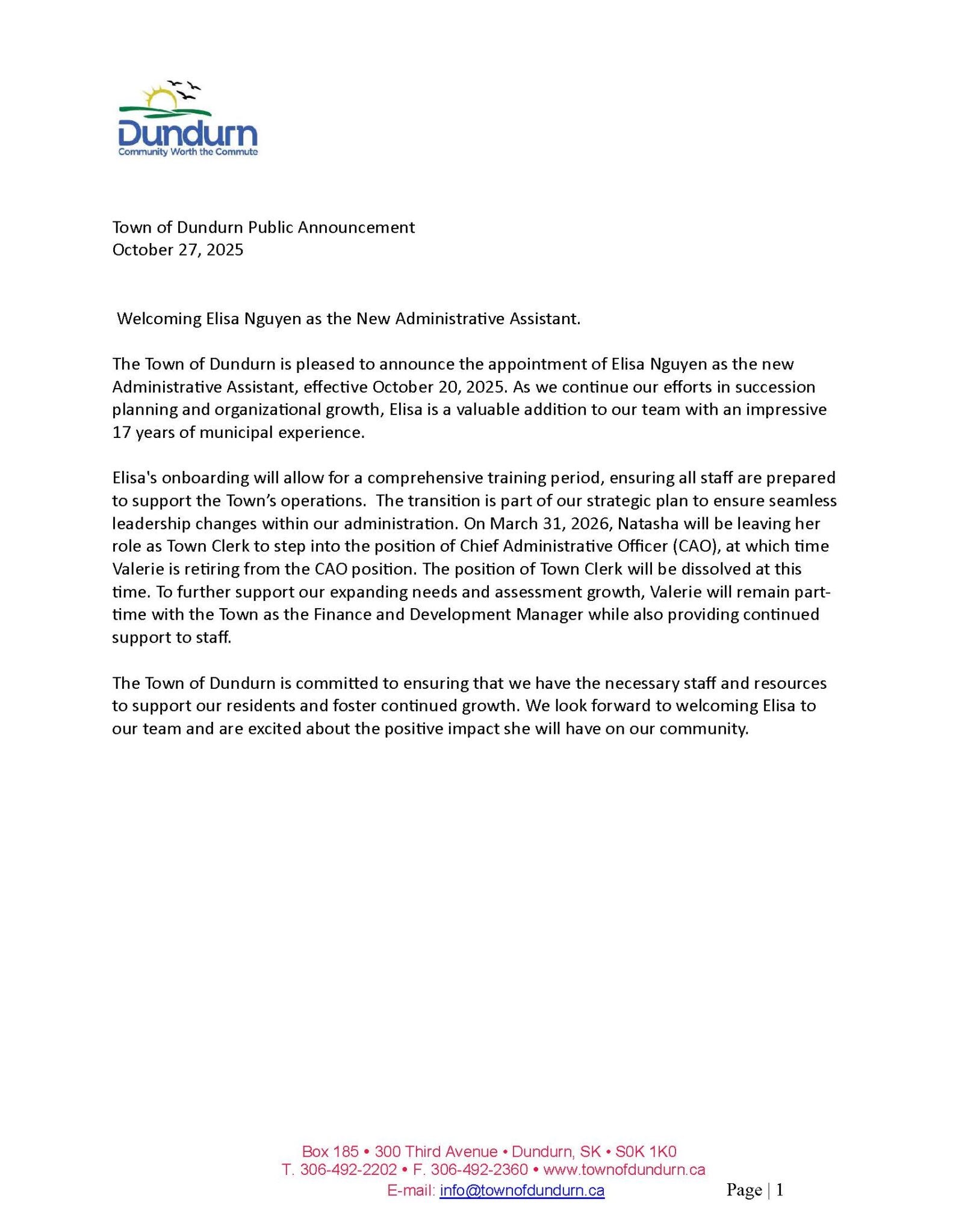 Public Annoucement Staffing Update